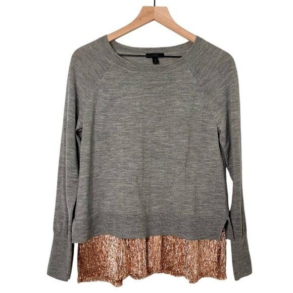 J. Crew Merino Wool Rose Gold Lame Hem‎ Sweater Grey Women’s Size XS - Picture 3 of 12